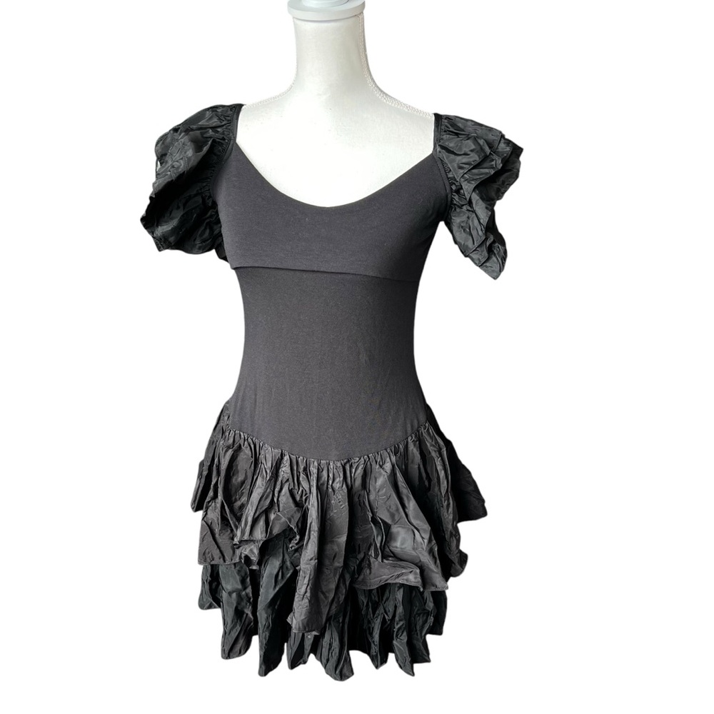 VTG 80s Diamonds run prom party dress taffeta ruffles black open back medium
